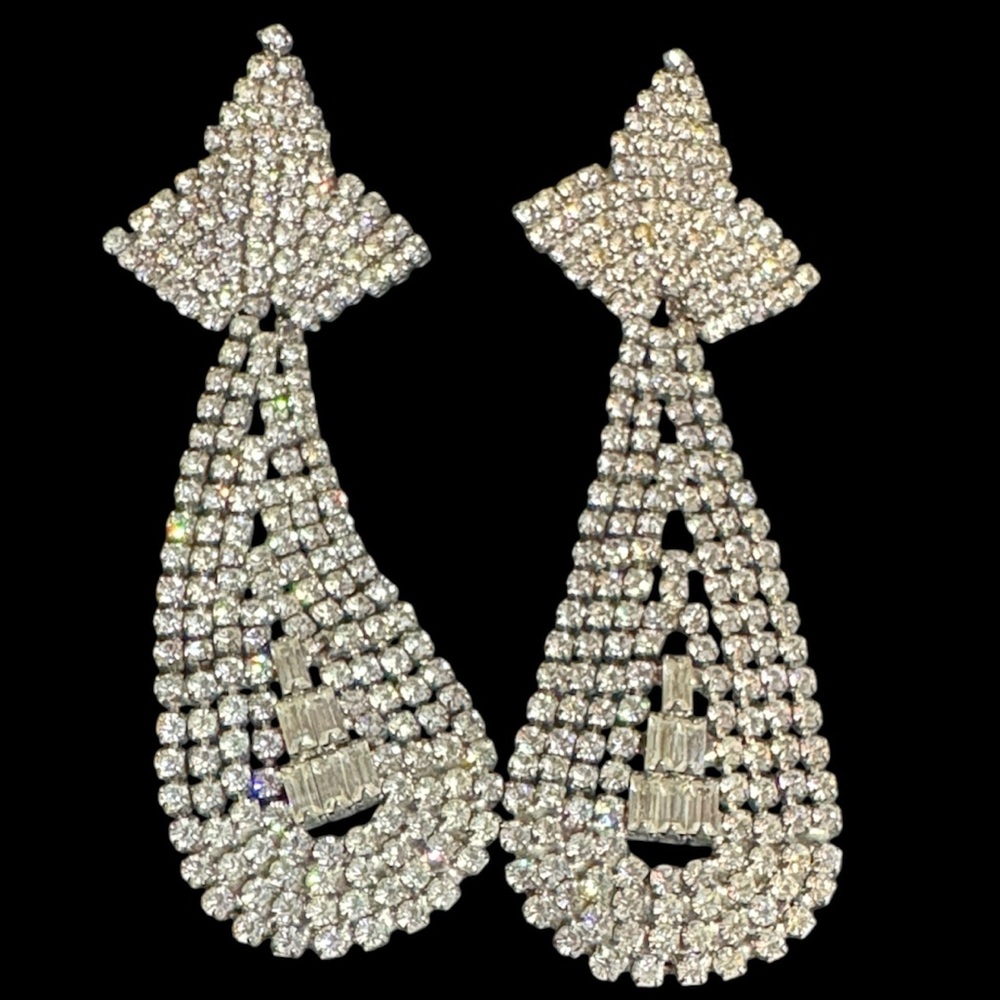 Vintage Rhinestone Chandelier Dangle Earrings